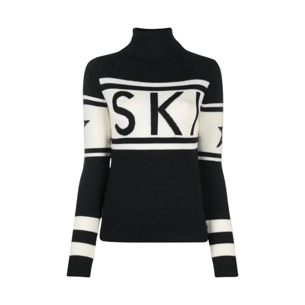 Sweter damski golf wełniany z wzorem graficznym