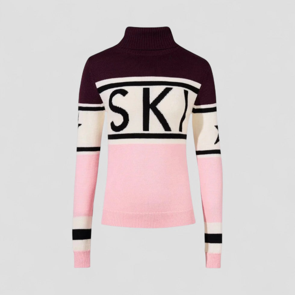 Sweter damski golf wełniany z wzorem graficznym