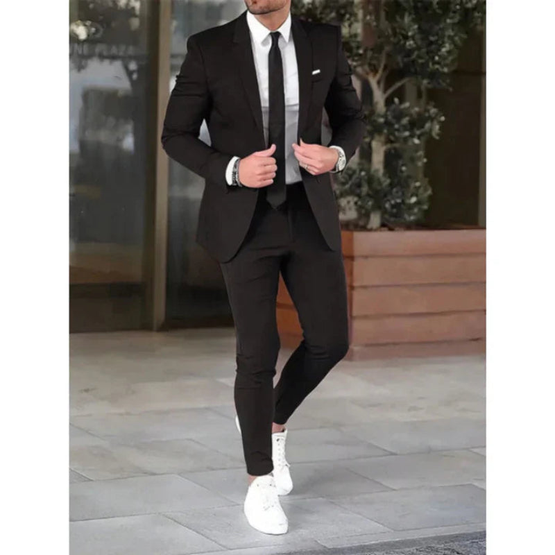 Męski garnitur slim fit składający się z marynarki i spodni