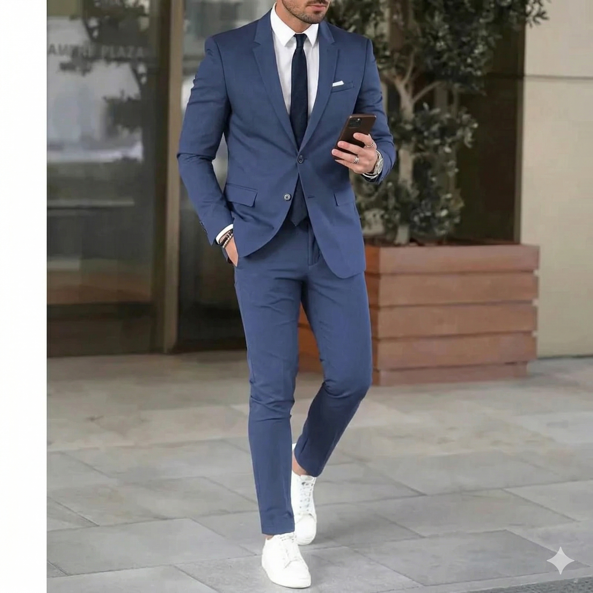 Męski garnitur slim fit składający się z marynarki i spodni