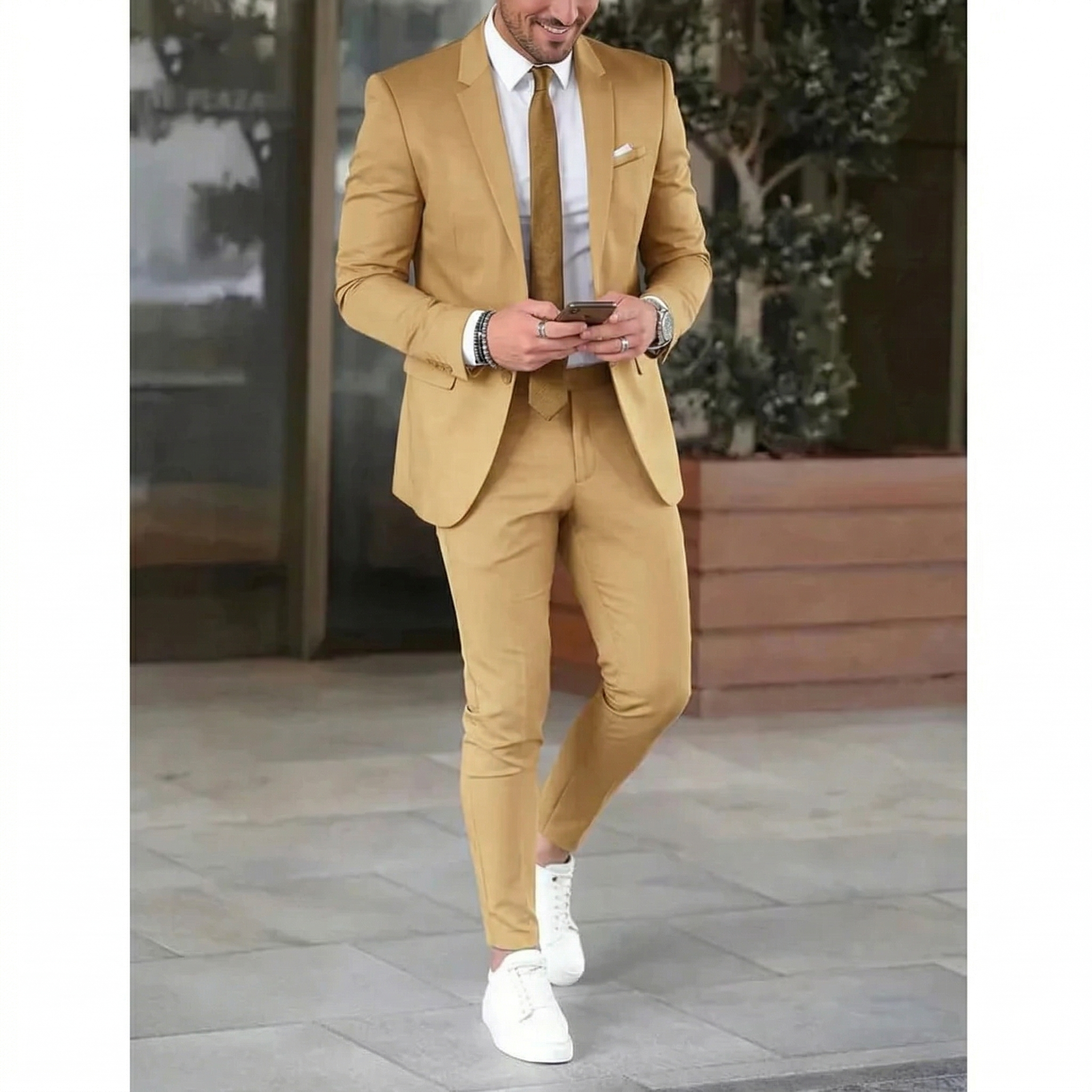 Męski garnitur slim fit składający się z marynarki i spodni