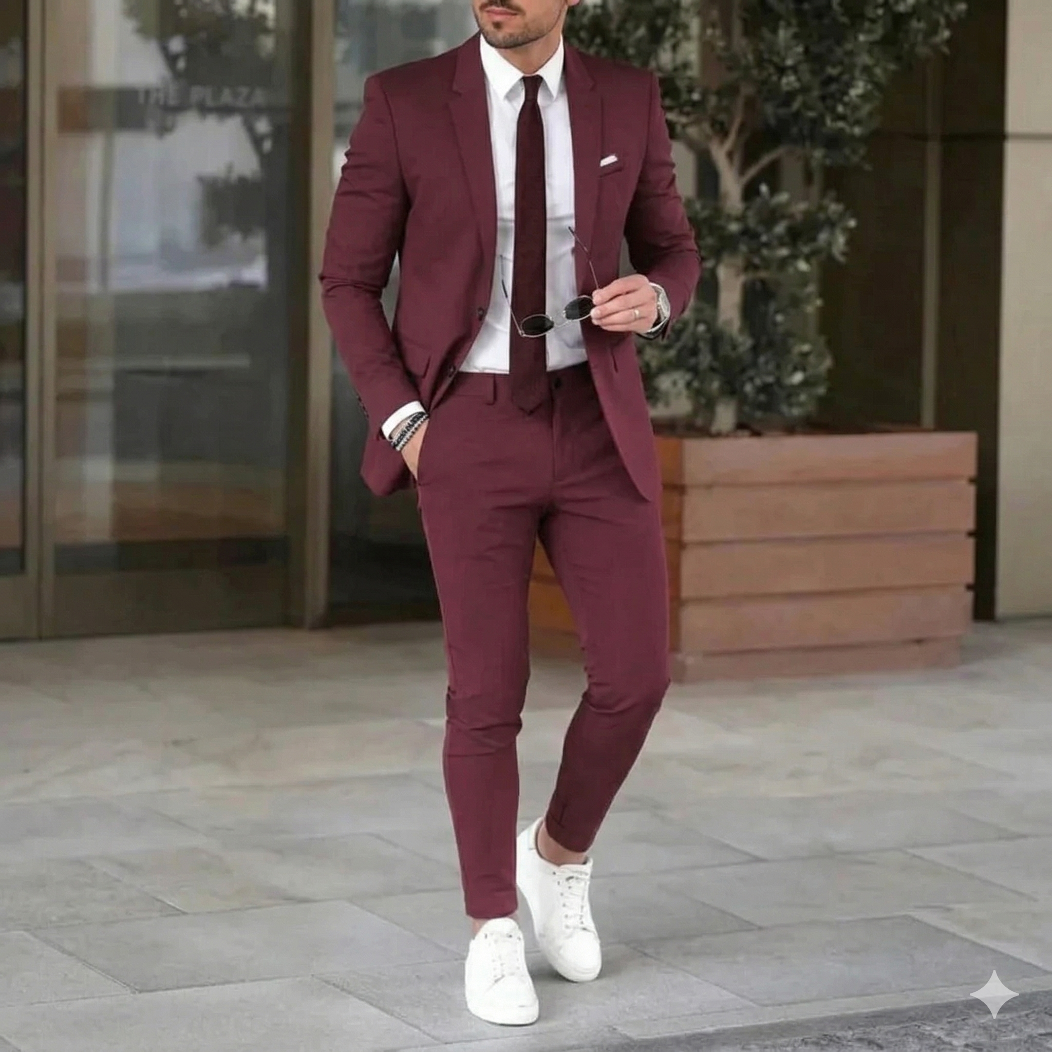 Męski garnitur slim fit składający się z marynarki i spodni