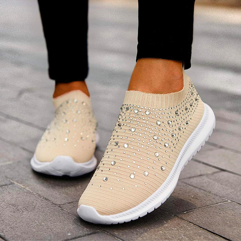 Sneakersy Damskie Wsuwane Slip On Z Cyrkoniami