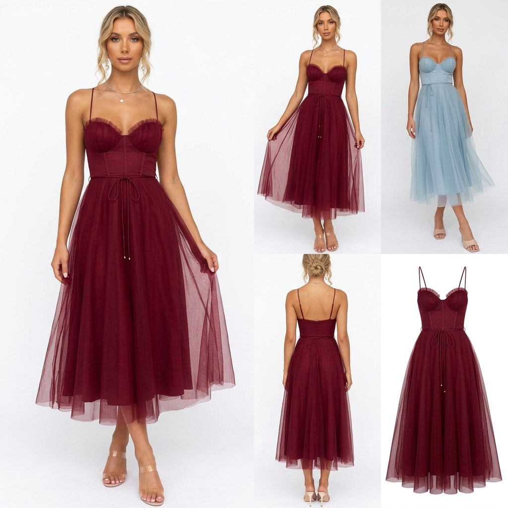 Tiulowa sukienka gorsetowa na ramiączkach