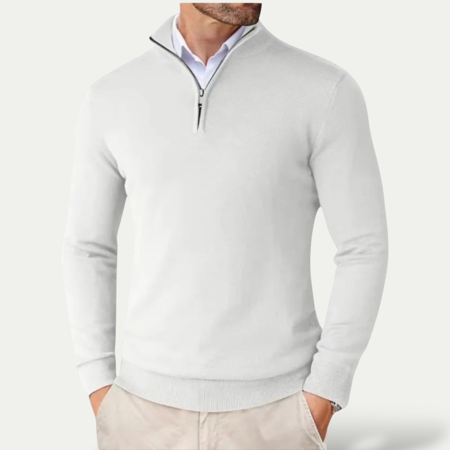 Sweter męski half zip ze stójką dopasowany