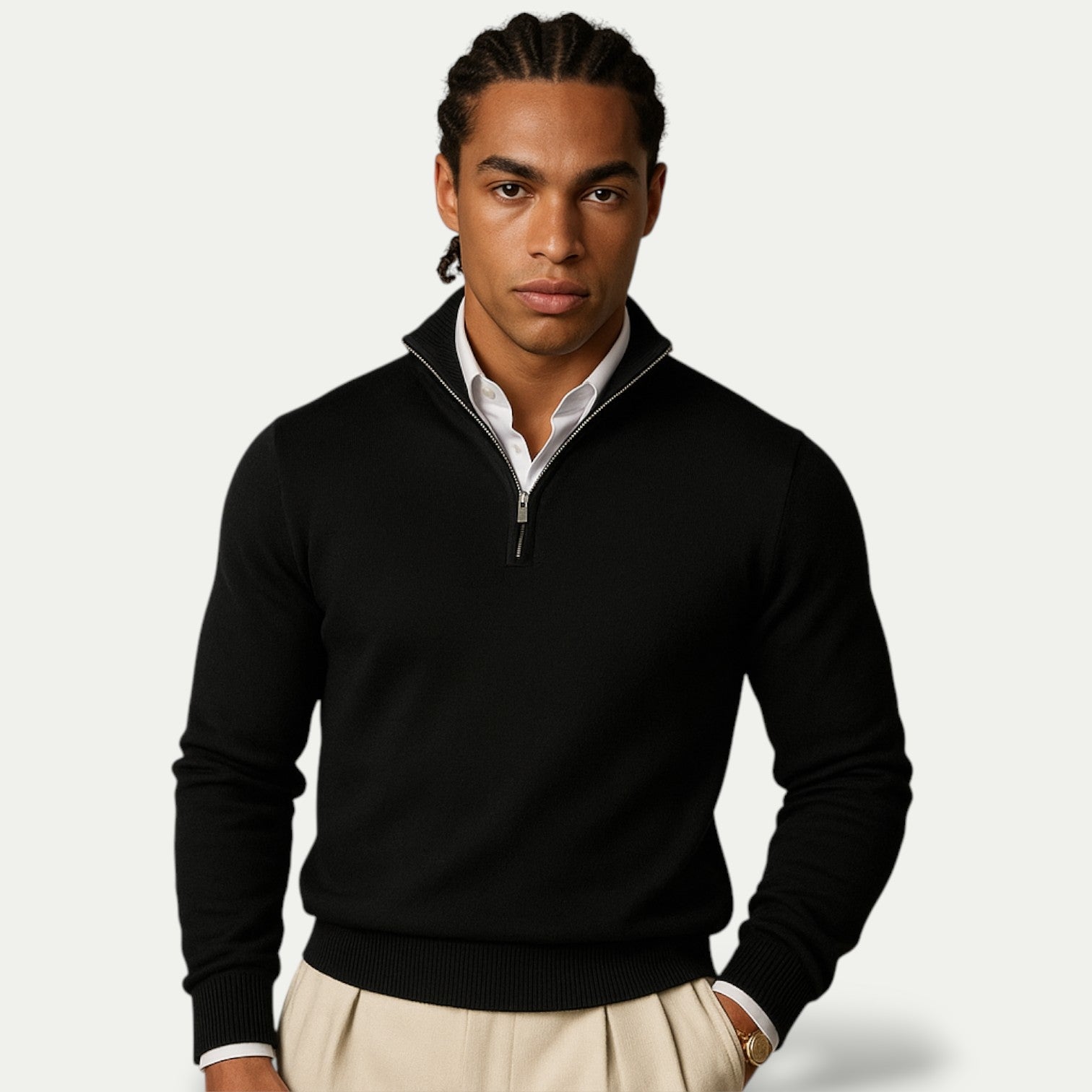 Sweter męski half zip ze stójką dopasowany