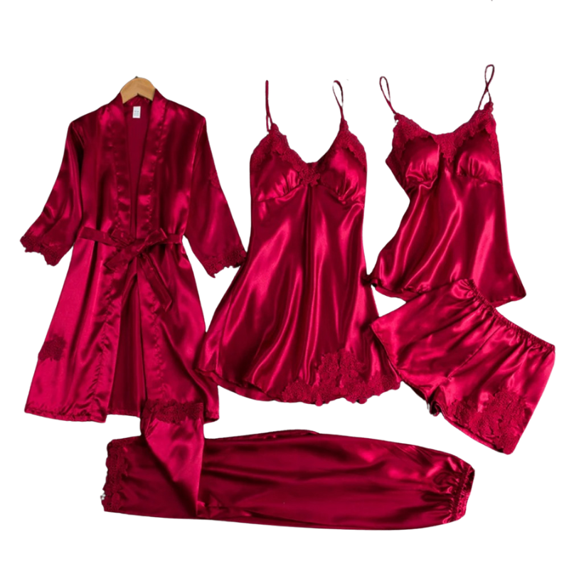 Piżama damska satynowa zestaw 5 w 1