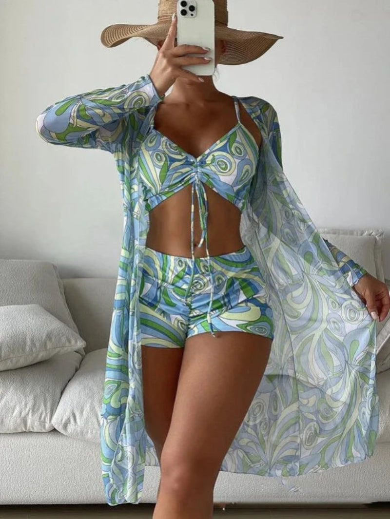 Bikini damskie z szortami kąpielowymi i narzutką Strój kąpielowy