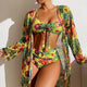 Damskie Bikini w Kwiaty z Wysokim Stanem z Narzutką Strój Kąpielowy