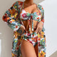 Damskie Bikini w Kwiaty z Wysokim Stanem z Narzutką Strój Kąpielowy