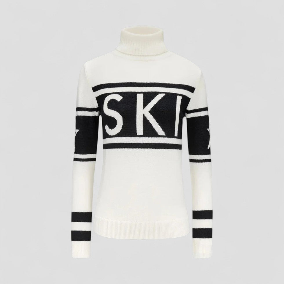 Sweter damski golf wełniany z wzorem graficznym