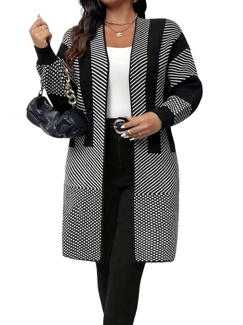 Kardigan Damski z Otwartym Przodem i Wzorem Geometrycznym