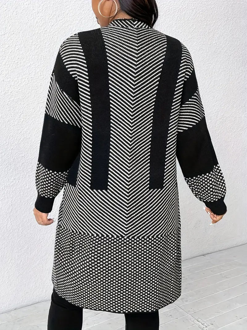 Kardigan Damski z Otwartym Przodem i Wzorem Geometrycznym