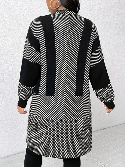Kardigan Damski z Otwartym Przodem i Wzorem Geometrycznym