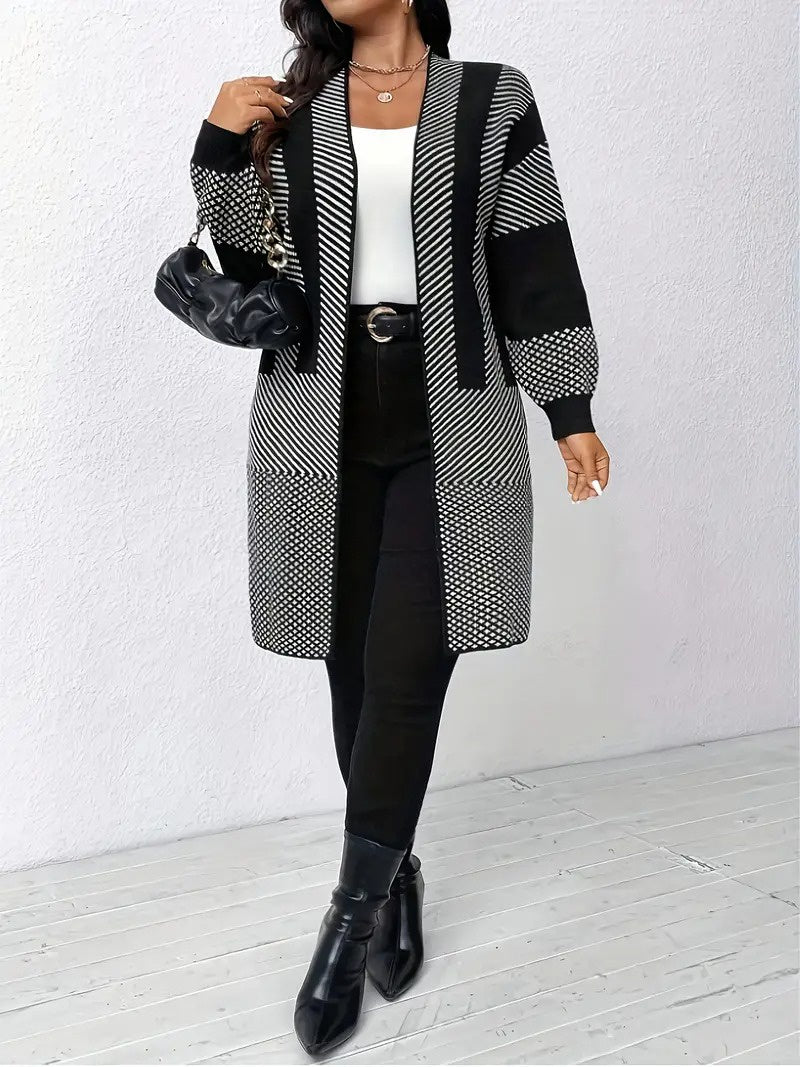 Kardigan Damski z Otwartym Przodem i Wzorem Geometrycznym