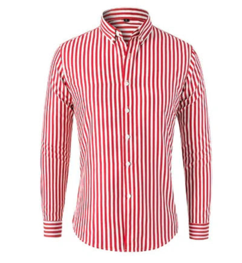 Koszula Męska w Paski Slim Fit Długi Rękaw