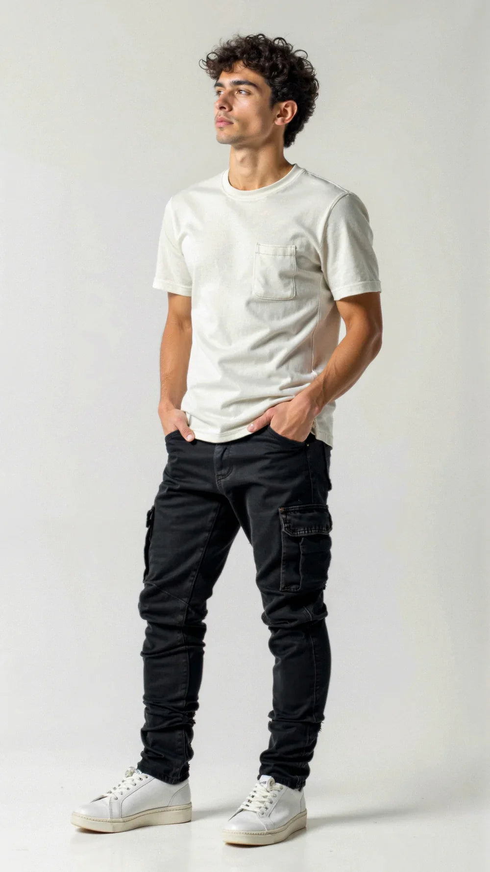 Męskie Jeansy Cargo Skinny Bojówki z Kieszeniami Spodnie Jeansowe
