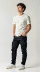 Męskie Jeansy Cargo Skinny Bojówki z Kieszeniami Spodnie Jeansowe