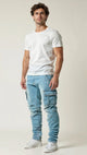 Męskie Jeansy Cargo Skinny Bojówki z Kieszeniami Spodnie Jeansowe