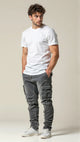 Męskie Jeansy Cargo Skinny Bojówki z Kieszeniami Spodnie Jeansowe