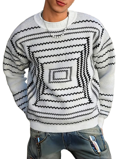 Męski Sweter z Geometrycznym Wzorem Linii
