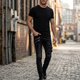 Męskie Jeansy Skinny z Zamkami z Przetarciami Spodnie Jeansowe