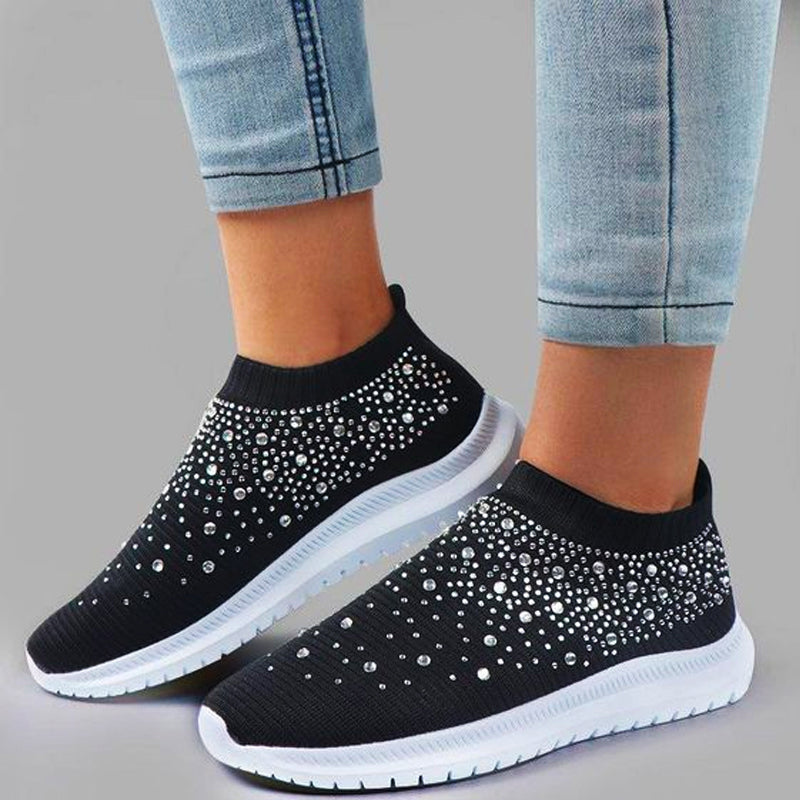 Sneakersy Damskie Wsuwane Slip On Z Cyrkoniami