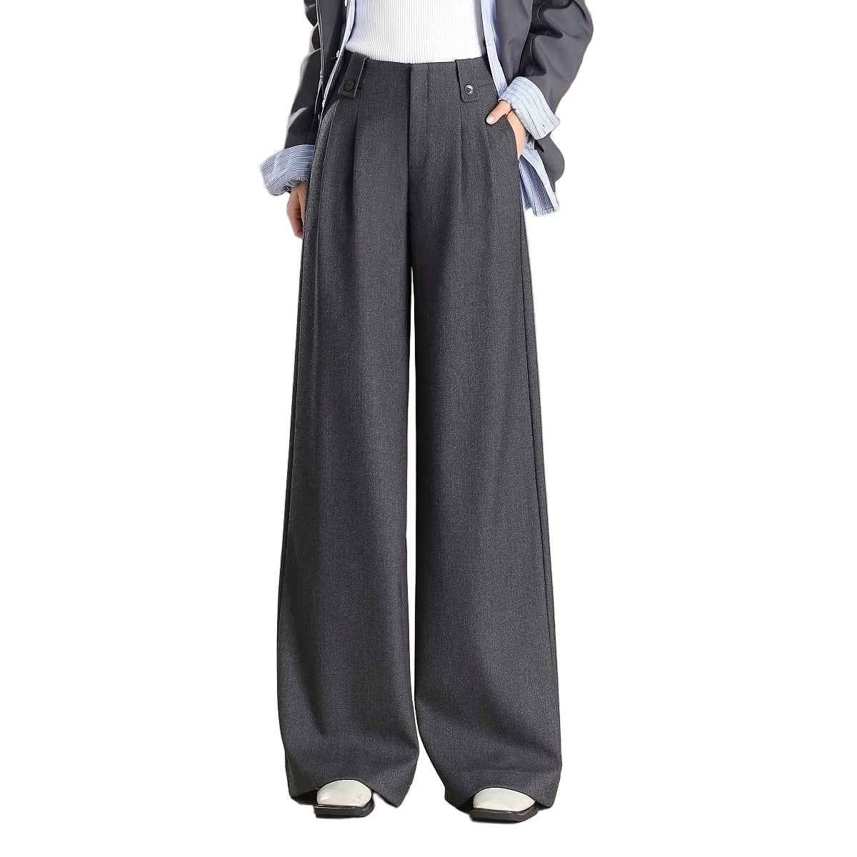 Spodnie Damskie o Szerokich Nogawkach z Kieszeniami