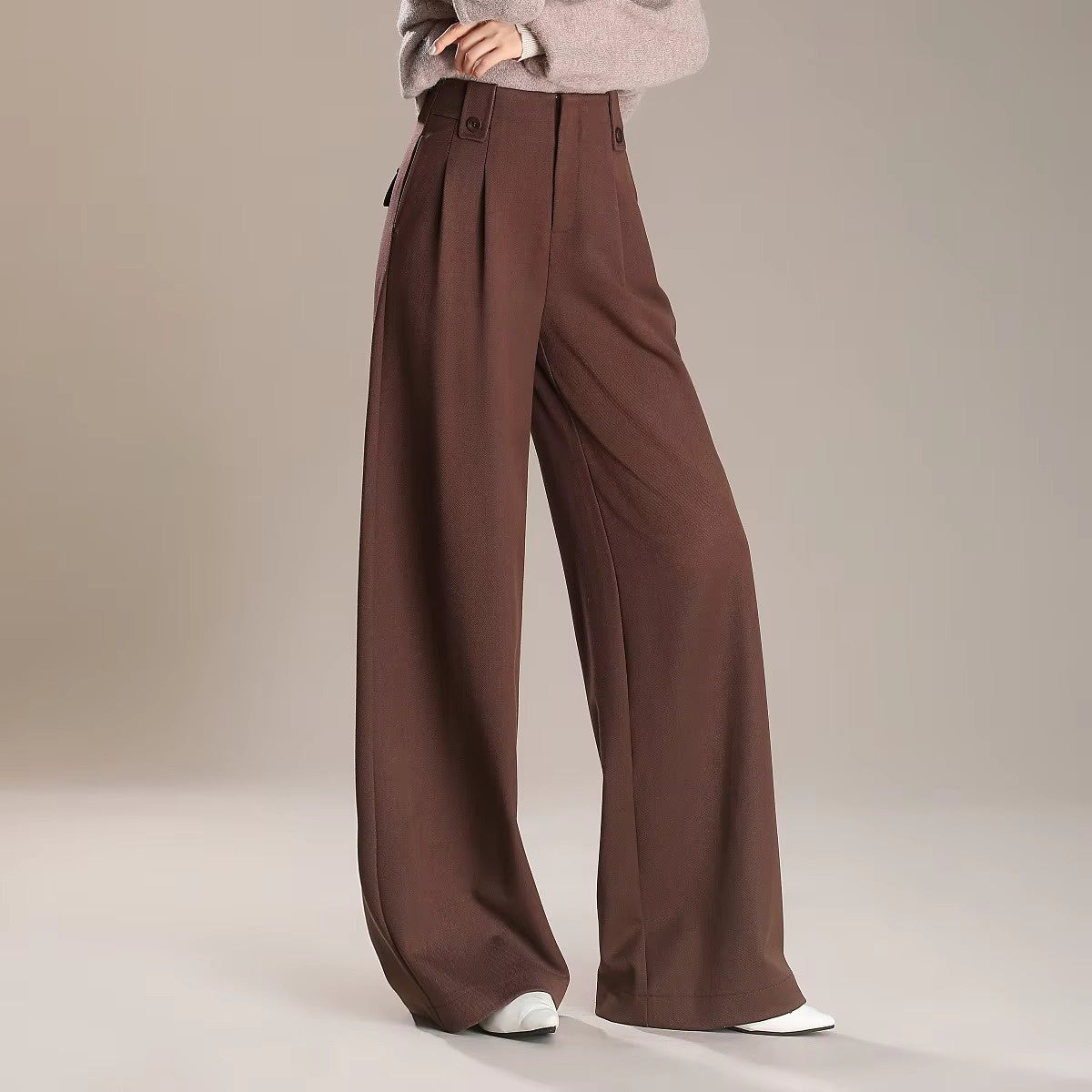 Spodnie Damskie o Szerokich Nogawkach z Kieszeniami