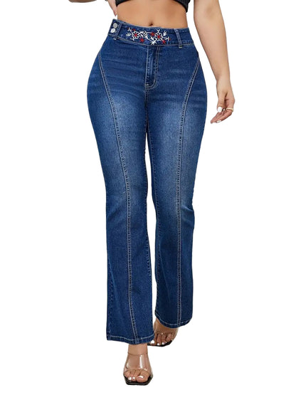 Spodnie Damskie z Kwiatowym Haftem