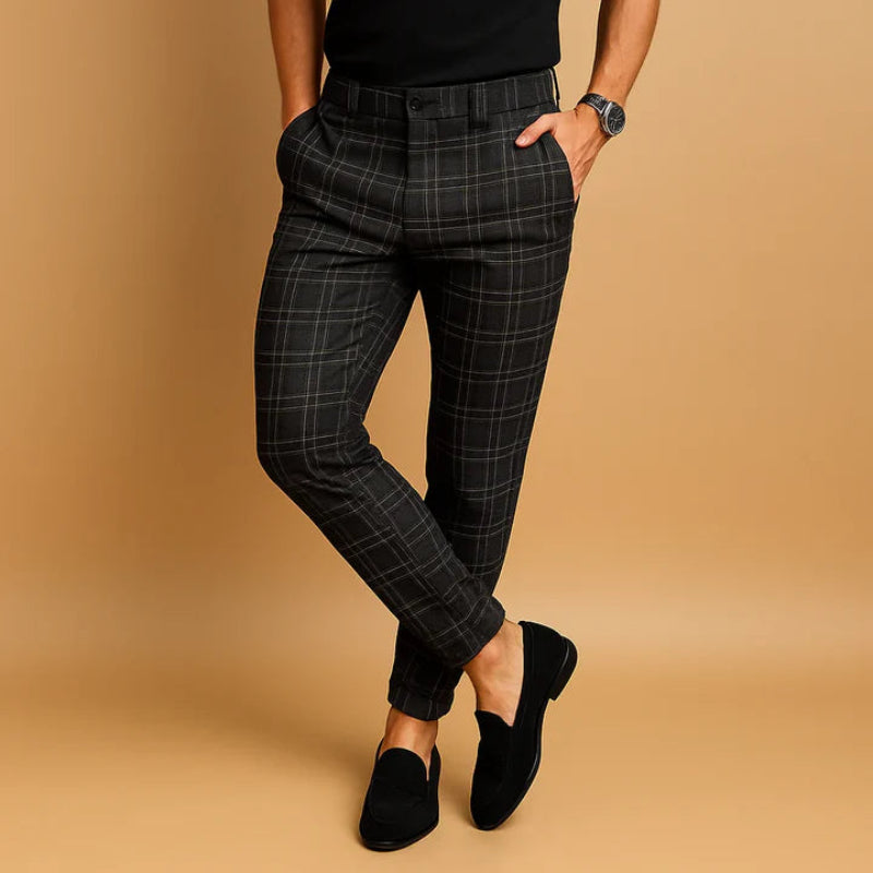 Spodnie garniturowe męskie w kratę slim fit