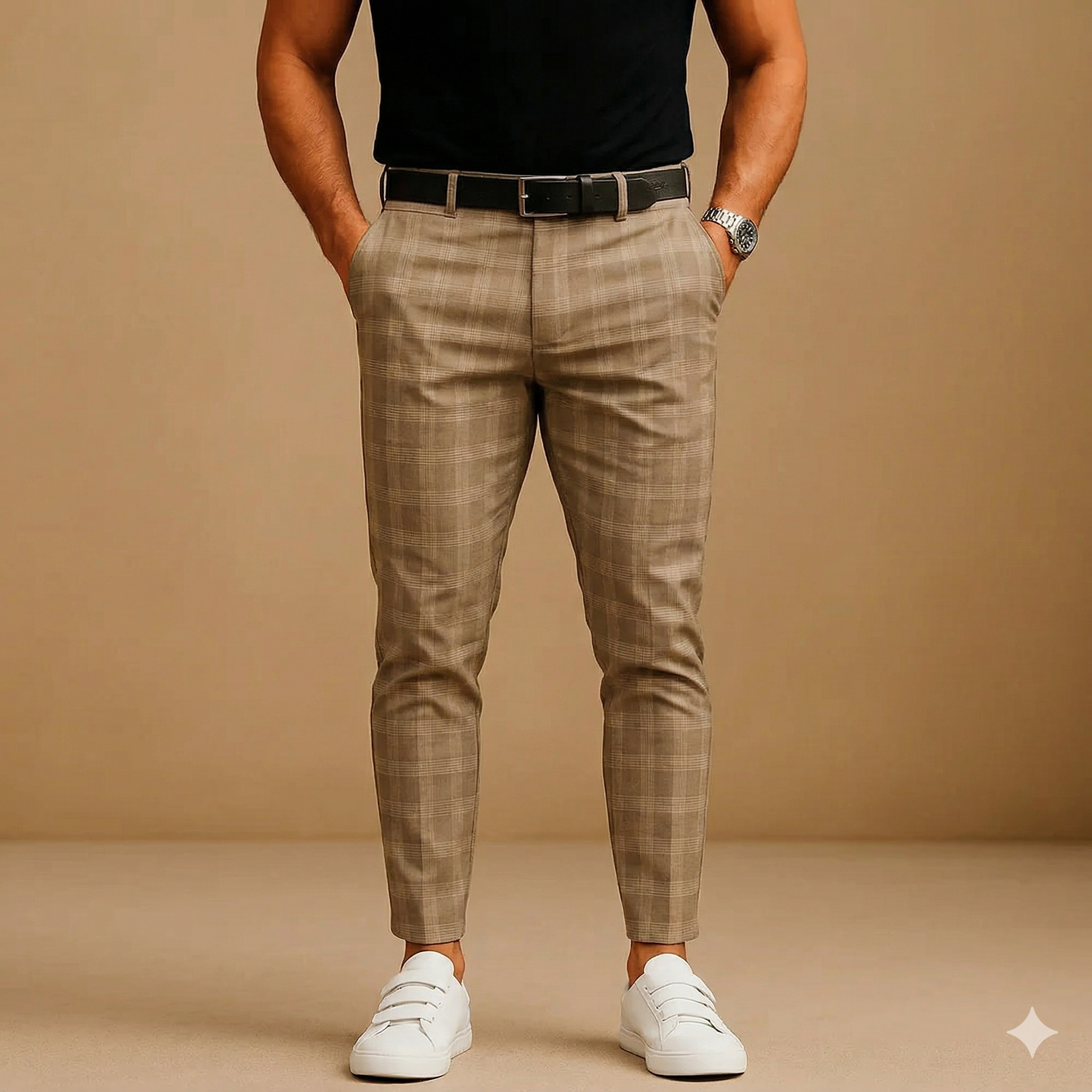 Spodnie garniturowe męskie w kratę slim fit