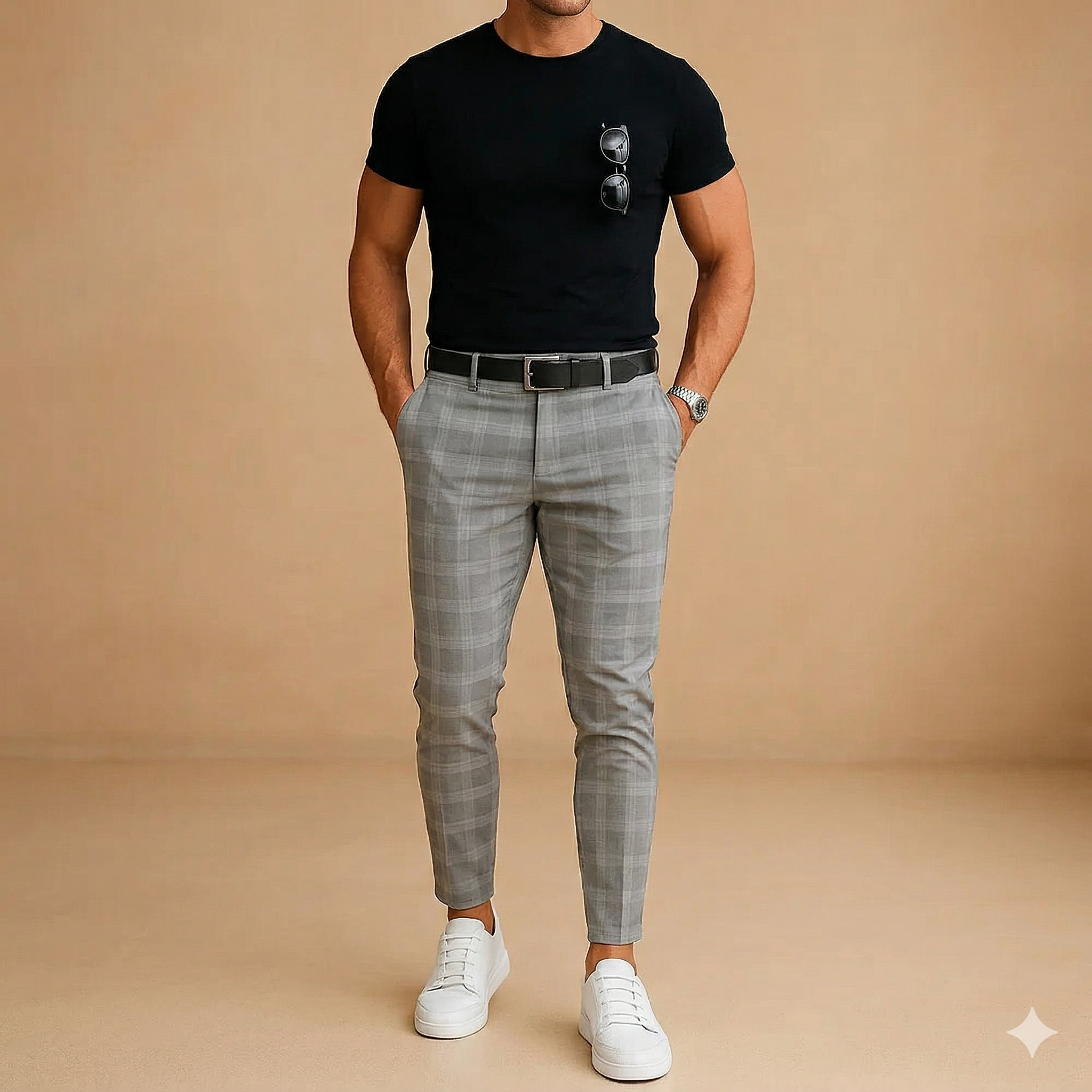 Spodnie garniturowe męskie w kratę slim fit