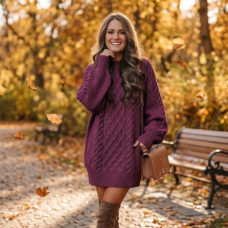 Sukienka Sweterkowa Oversize Warkoczowy Splot Mini