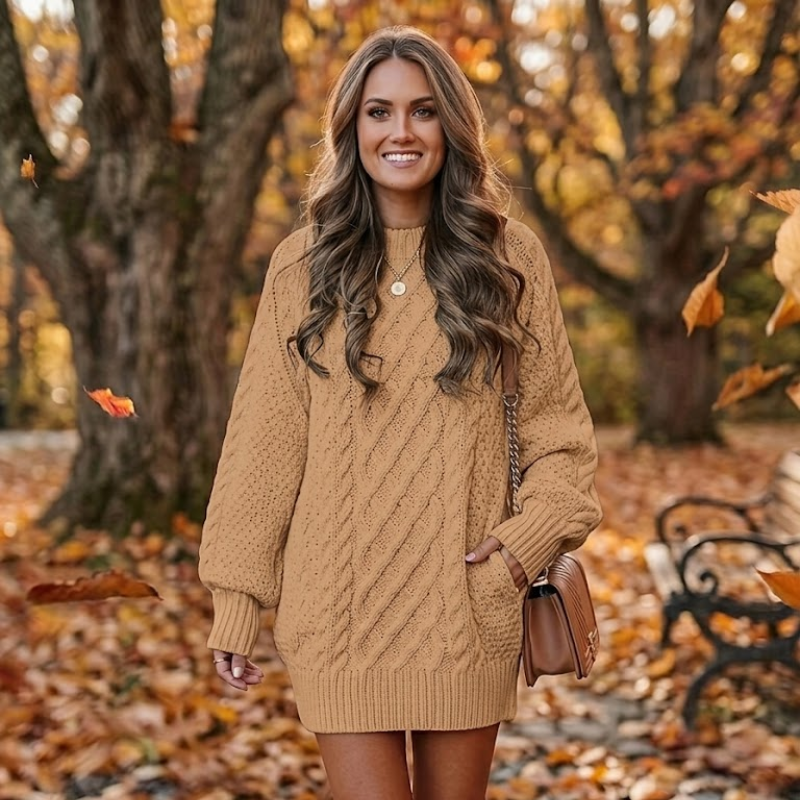 Sukienka Sweterkowa Oversize Warkoczowy Splot Mini