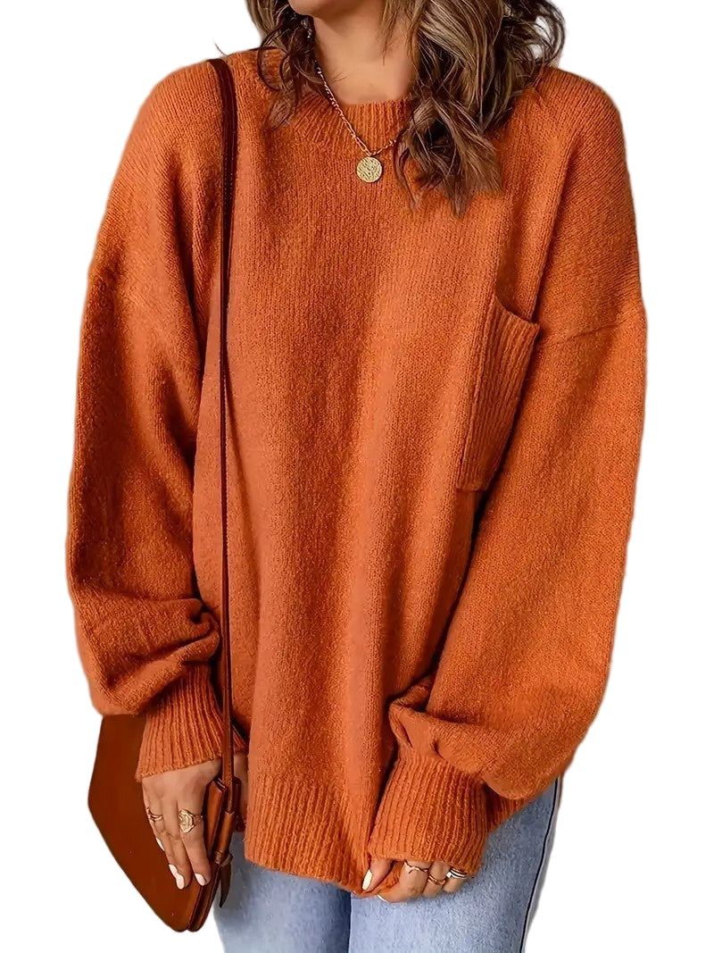 Sweter Damski z Kieszenią na Klatce Piersiowej