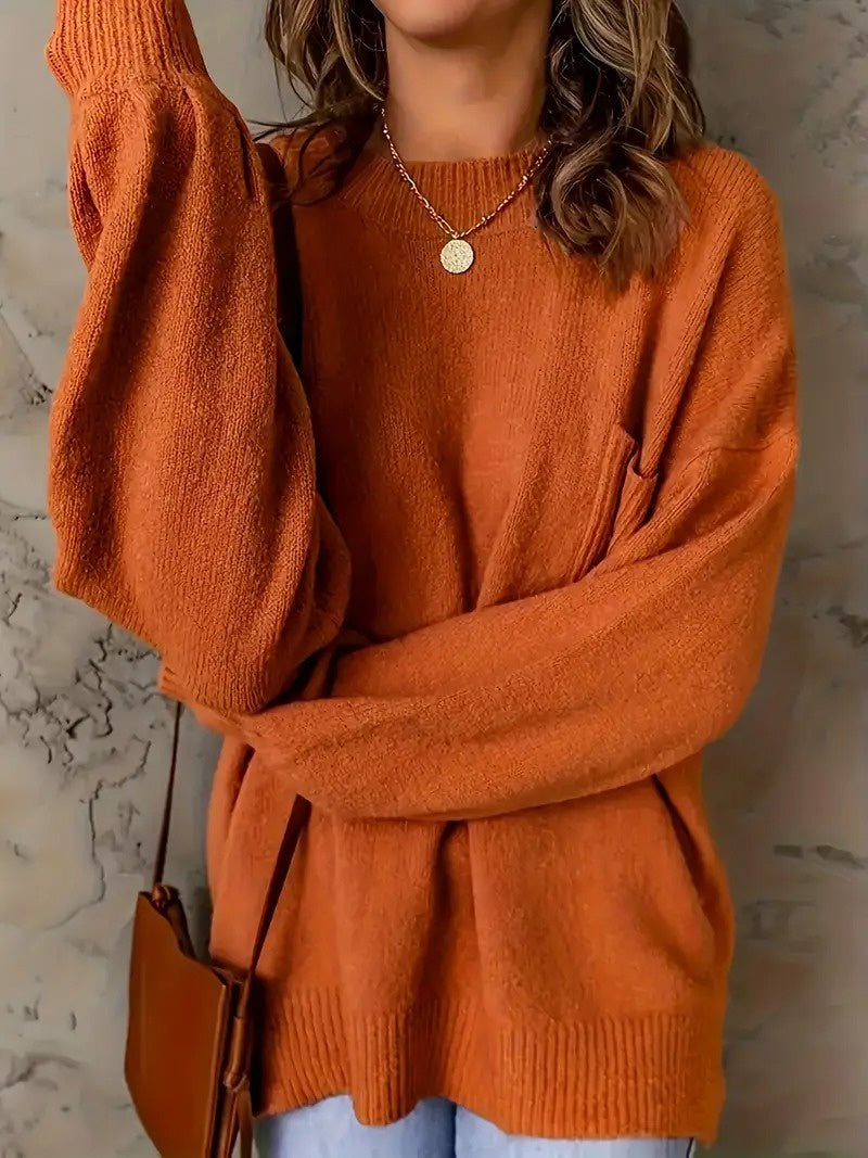 Sweter Damski z Kieszenią na Klatce Piersiowej