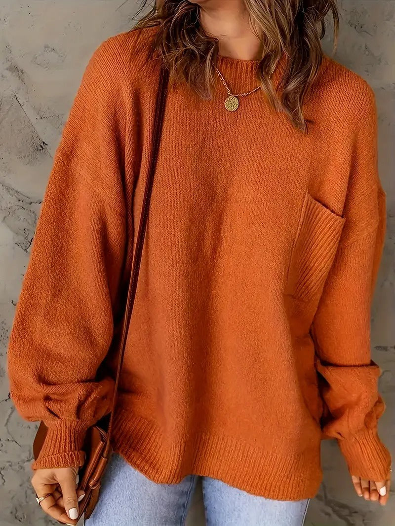 Sweter Damski z Kieszenią na Klatce Piersiowej