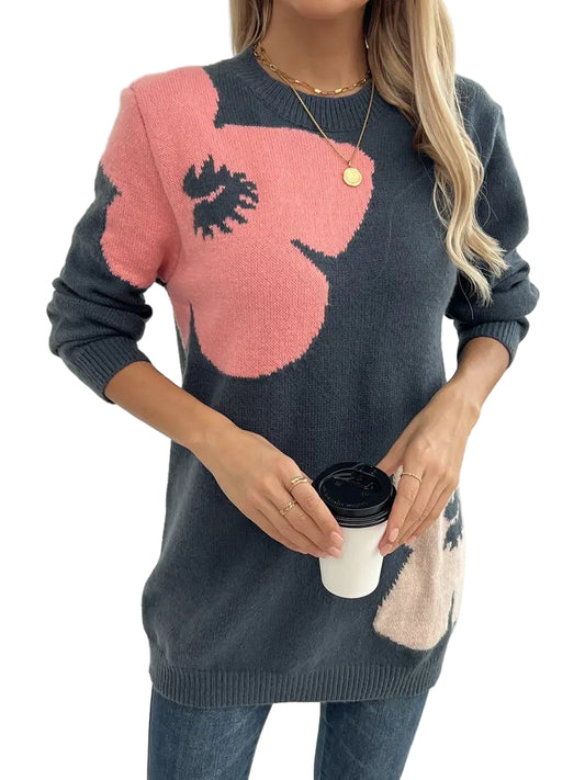 Sweter Damski z Wzorem Kwiatowym