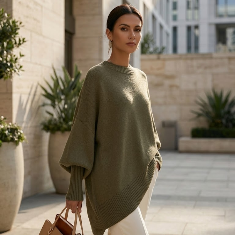 Sweter Damski Asymetryczny Oversize Rękaw Nietoperz
