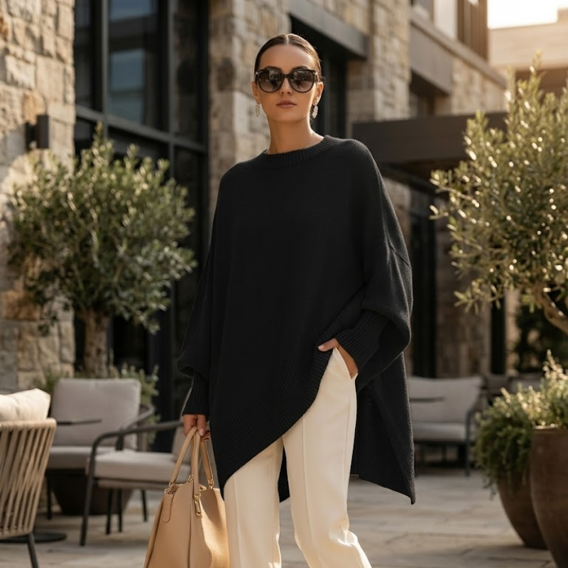 Sweter Damski Asymetryczny Oversize Rękaw Nietoperz