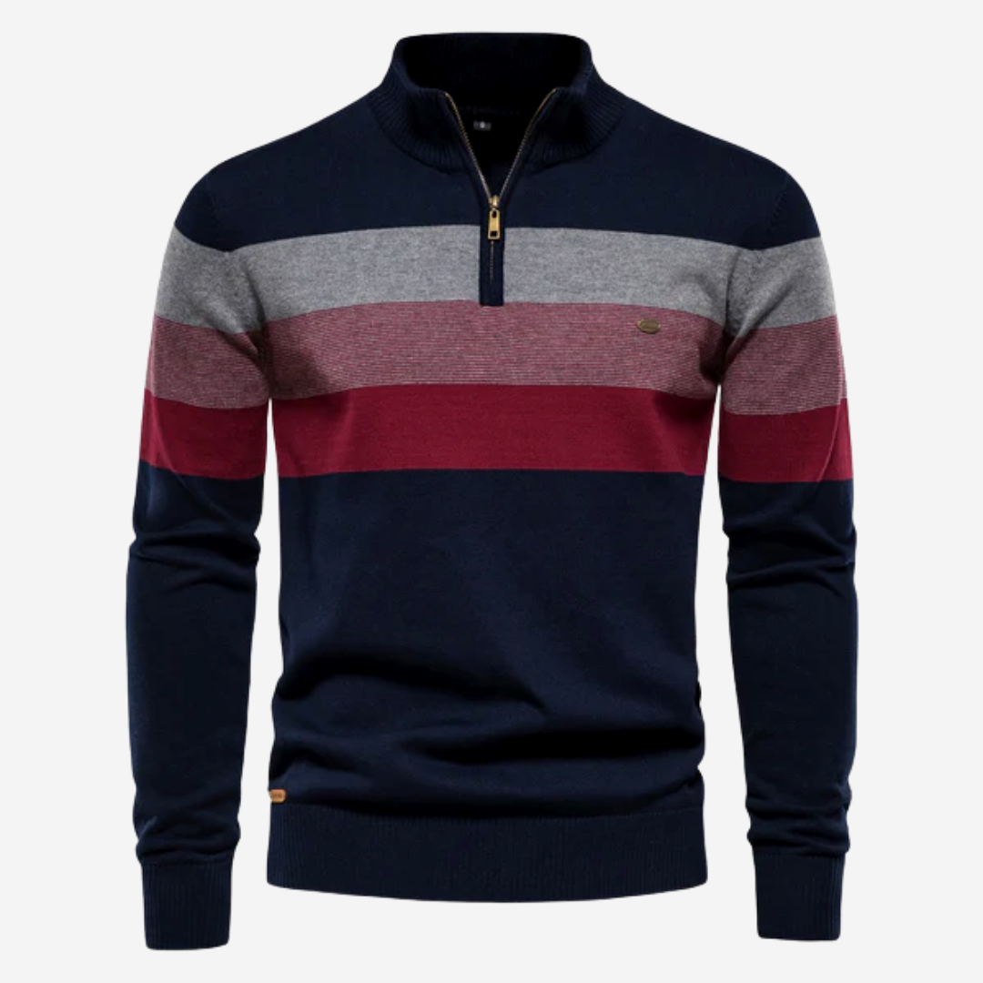 Sweter Męski Rozpinany ze Stójką W Paski