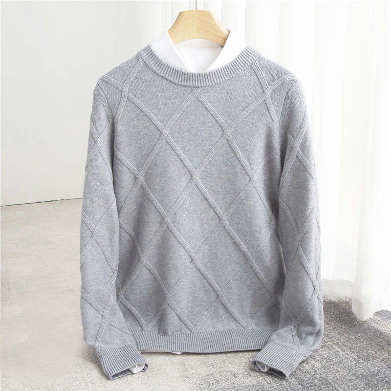 Sweter Męski w Romby Okrągły Dekolt Długi Rękaw
