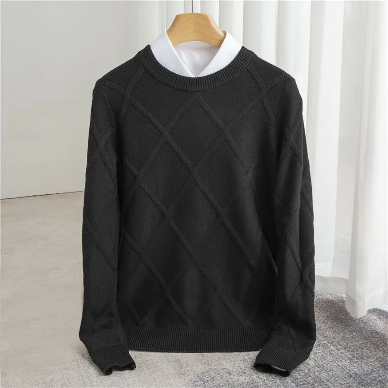 Sweter Męski w Romby Okrągły Dekolt Długi Rękaw