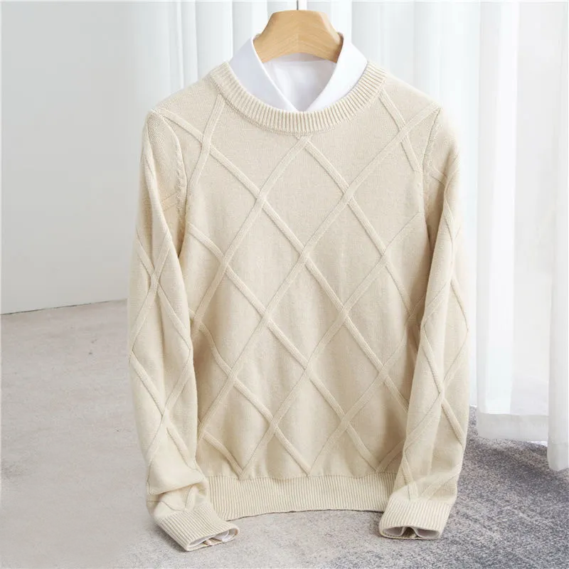 Sweter Męski w Romby Okrągły Dekolt Długi Rękaw
