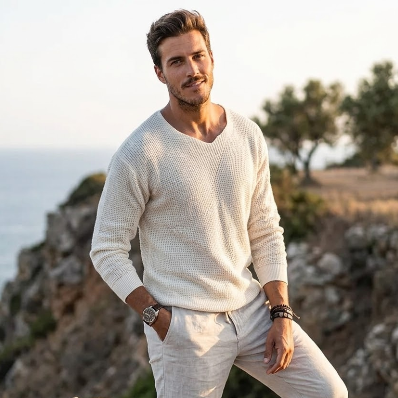 Sweter Męski w Serek Oversize Długi Rękaw