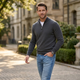 Sweter Męski ze Stójką Rozpinany Slim Fit Na Suwak