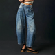 Damskie Jeansy Baggy z Przeszyciami Cropped