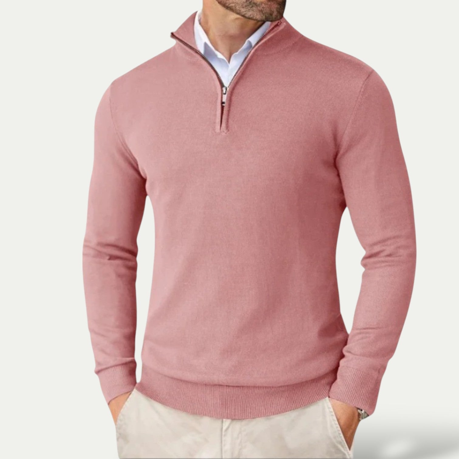 Sweter męski half zip ze stójką dopasowany