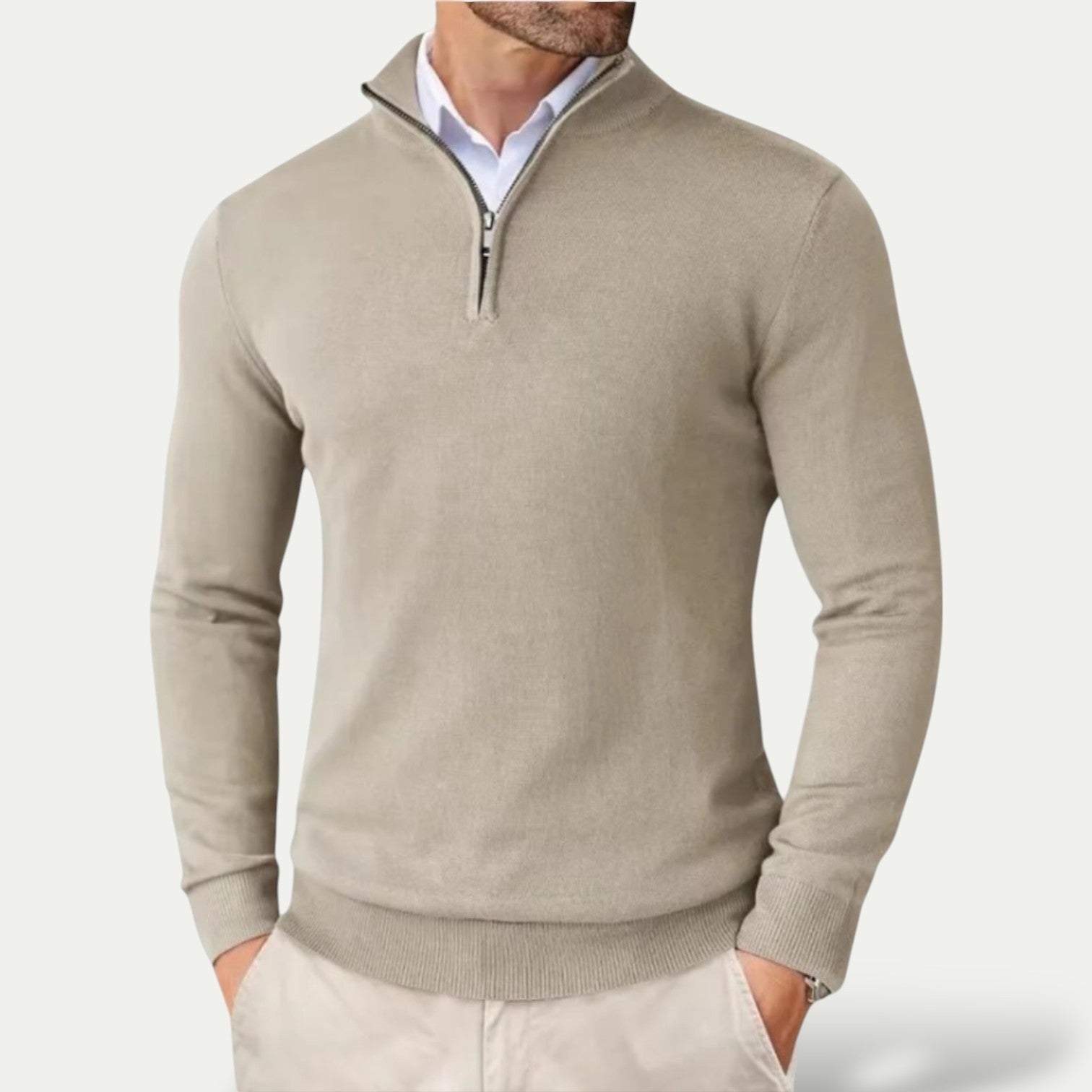 Sweter męski half zip ze stójką dopasowany